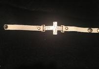 White leather with hammered gold cross snap bracelet 202//141